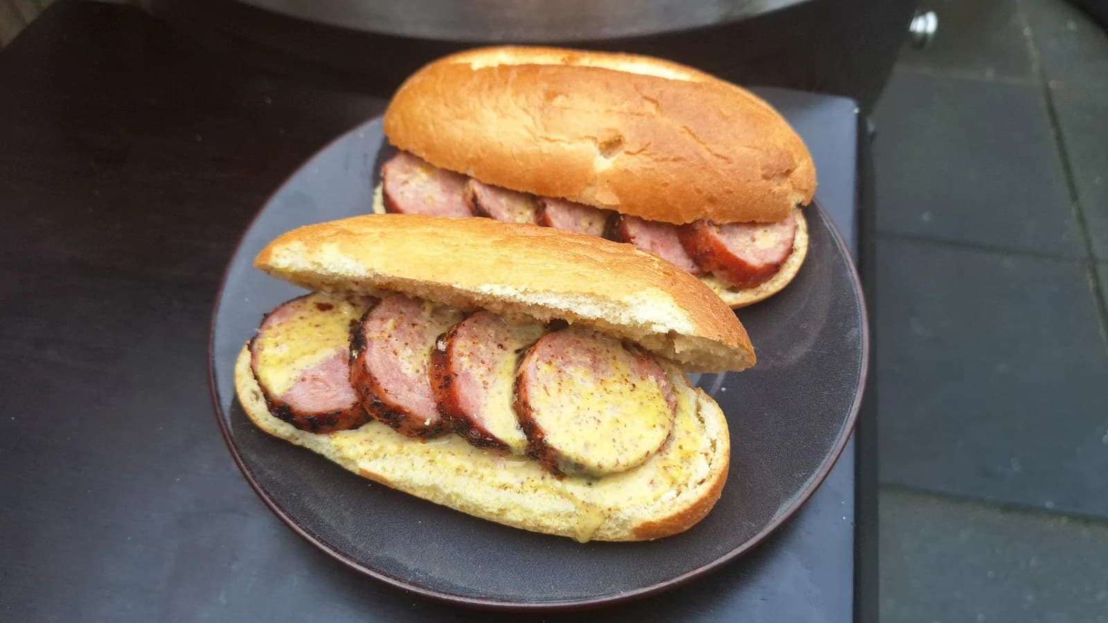 BBQ grilled sausage sandwich
