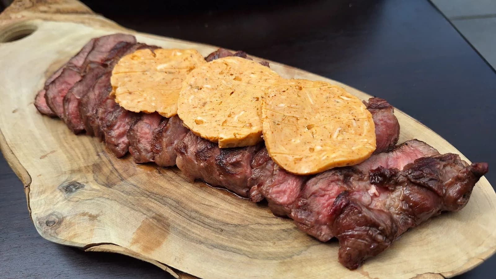 Chuck eye steak with bourbon whiskey butter