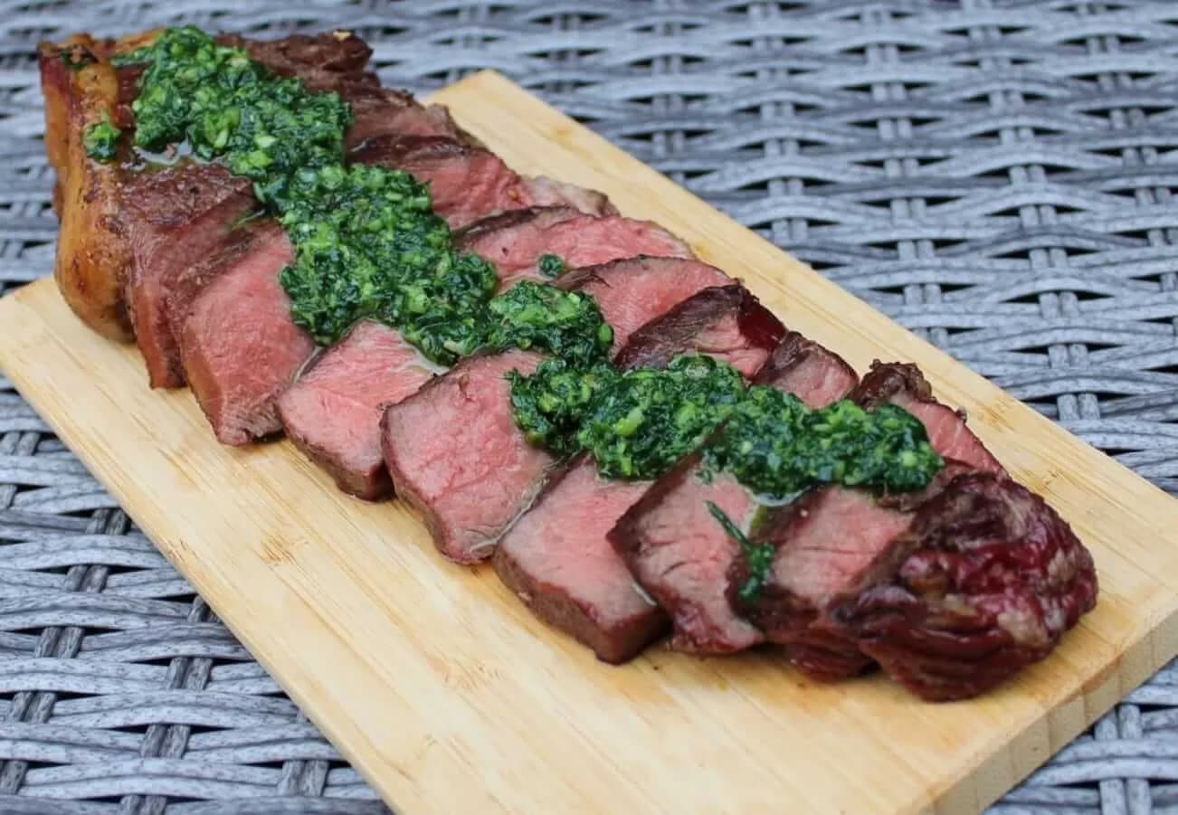 BBQ sirloin steak with salsa verde