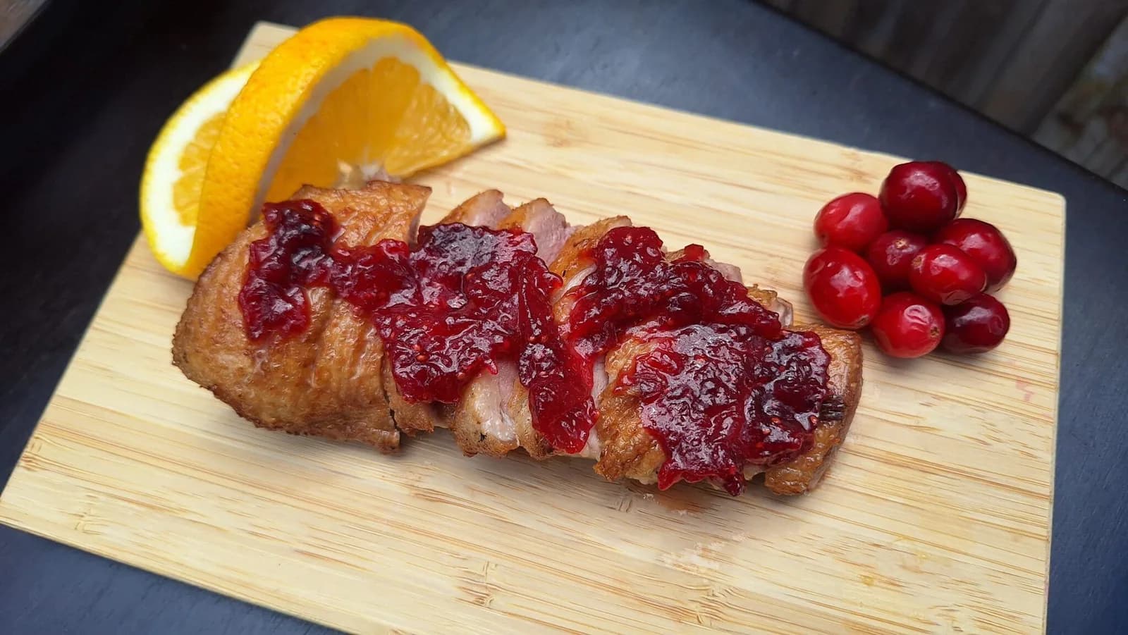 Grilled duck breast with cranberry compote