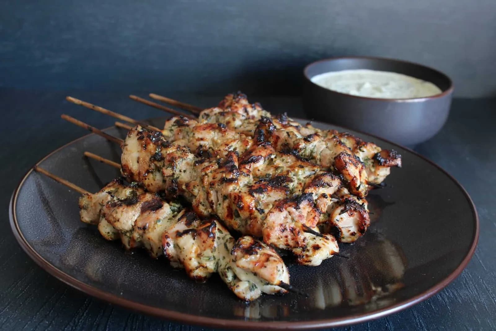 Greek chicken skewers with garlic sauce