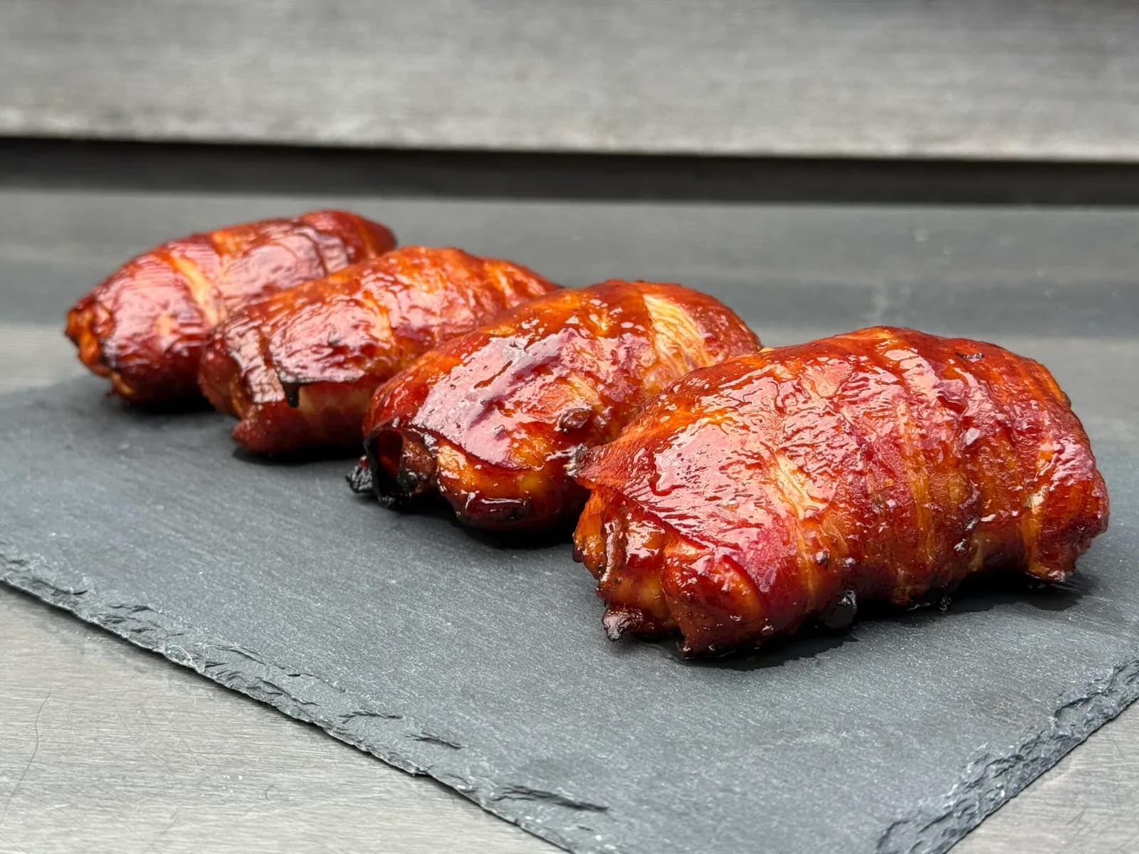 BBQ chicken thighs with bacon