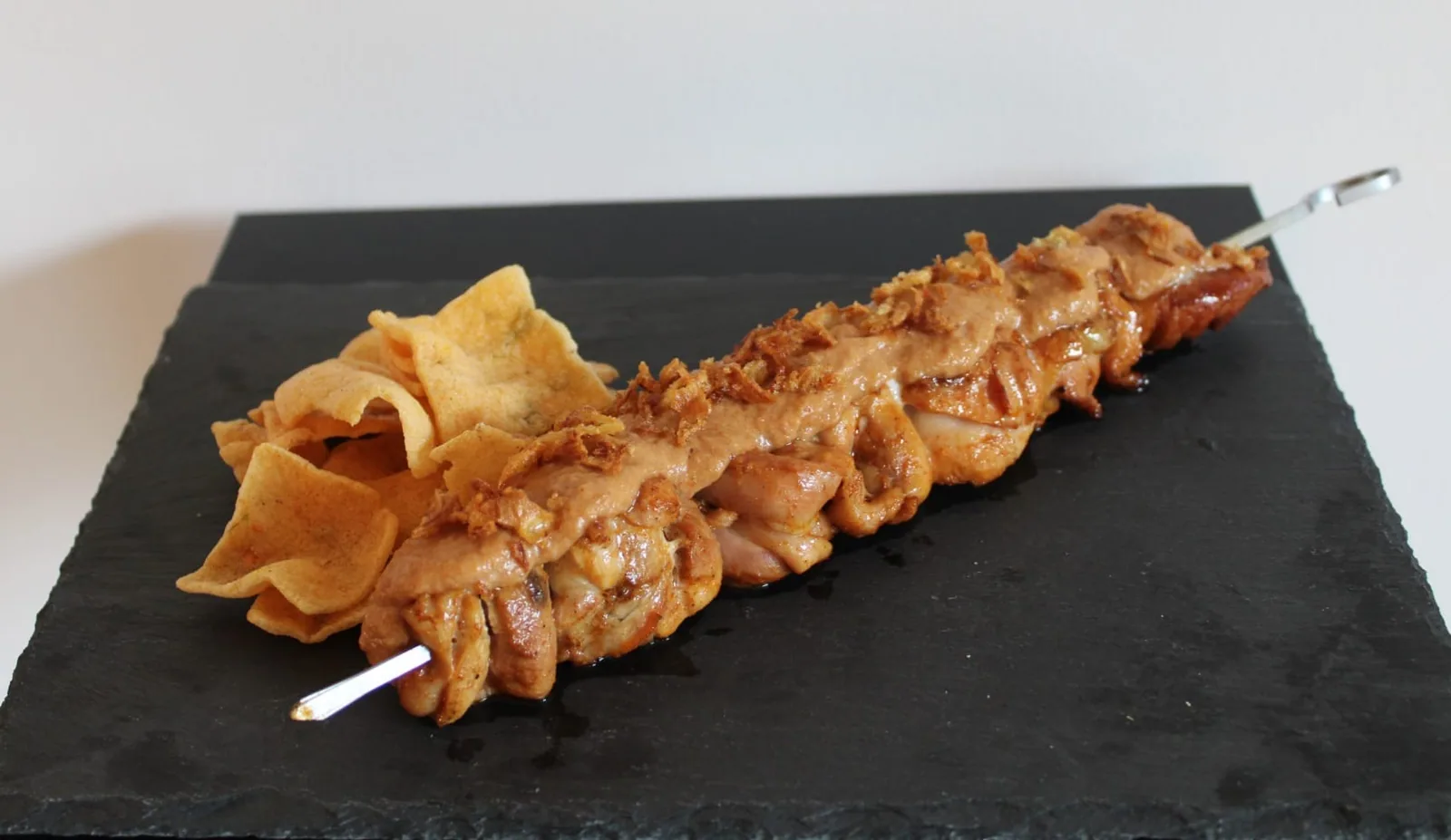 Chicken thigh skewers with peanut sauce