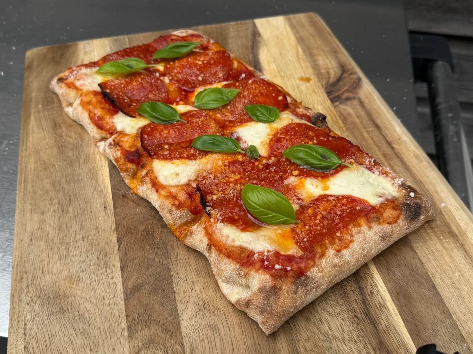 Pinsa with chorizo and hot honey