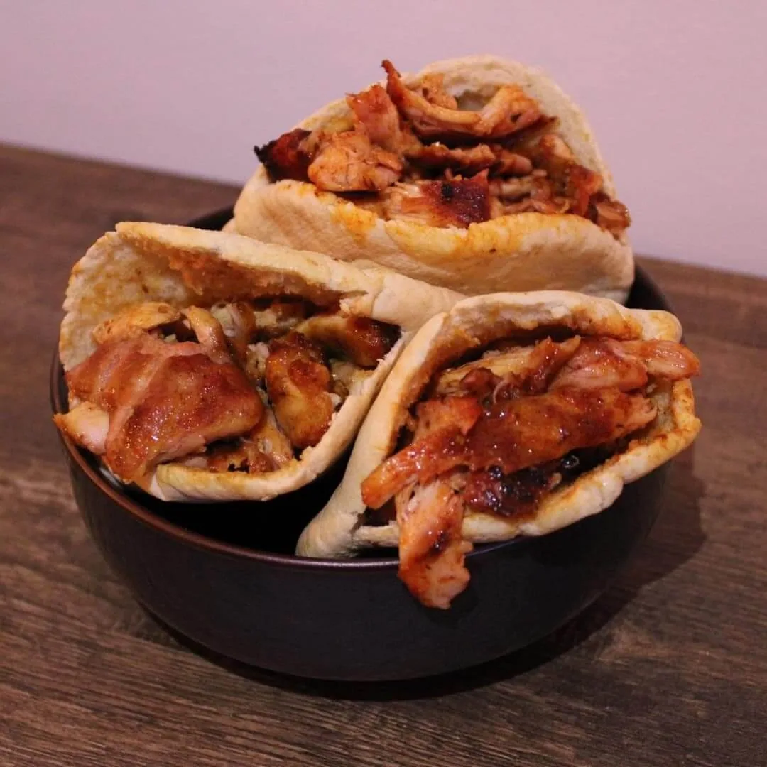 BBQ pulled chicken pitas