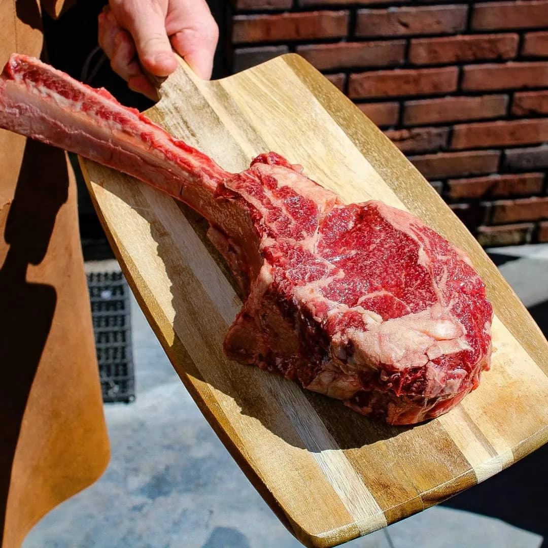 Reverse-seared BBQ tomahawk
