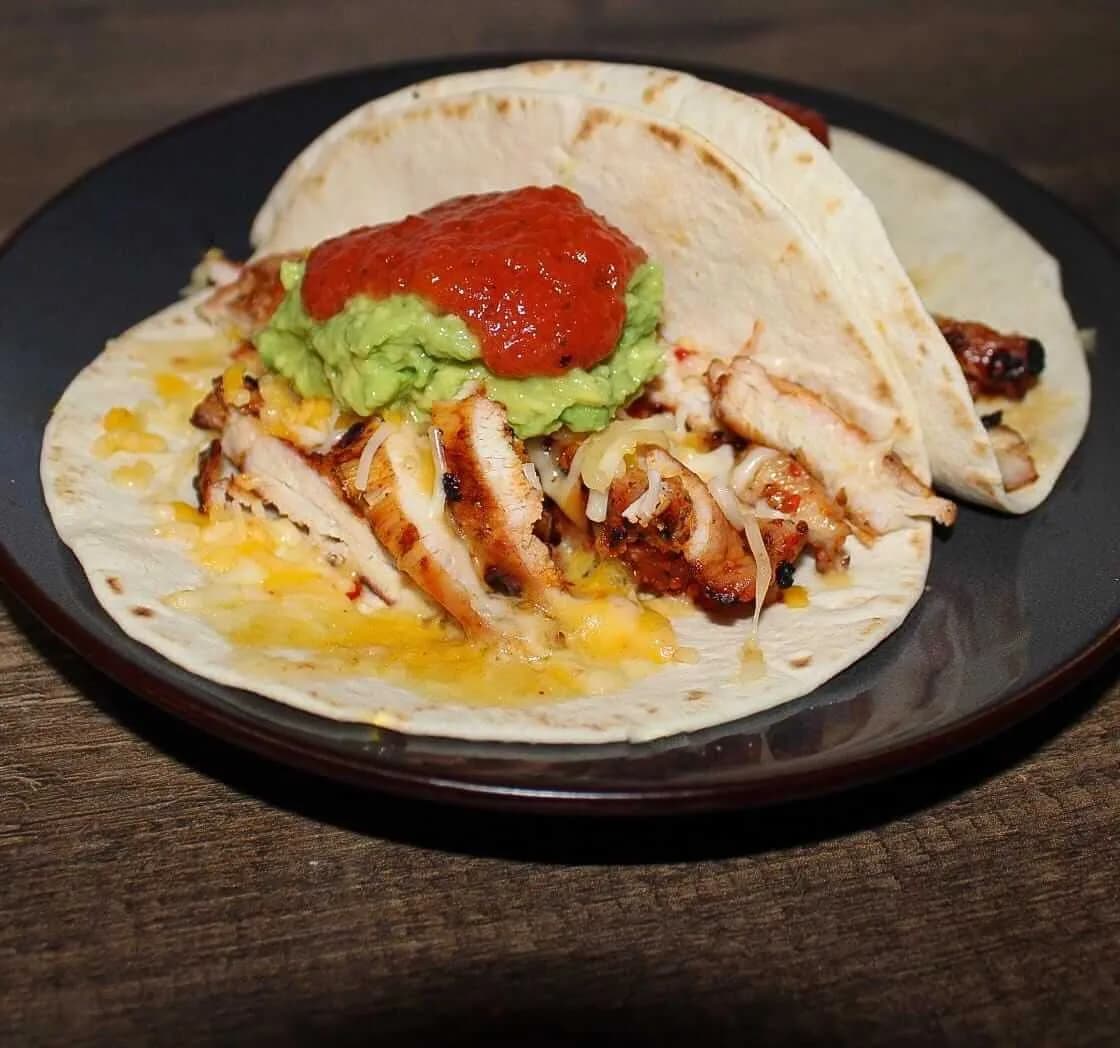 Soft-shell chicken tacos with spicy salsa