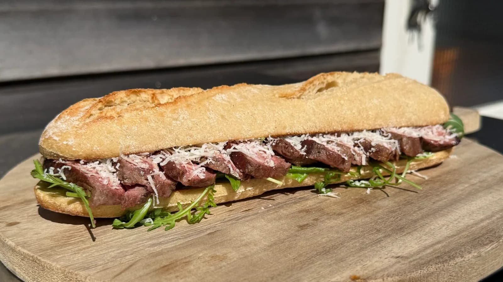 Steak sandwich with truffle mayonnaise and Parmesan