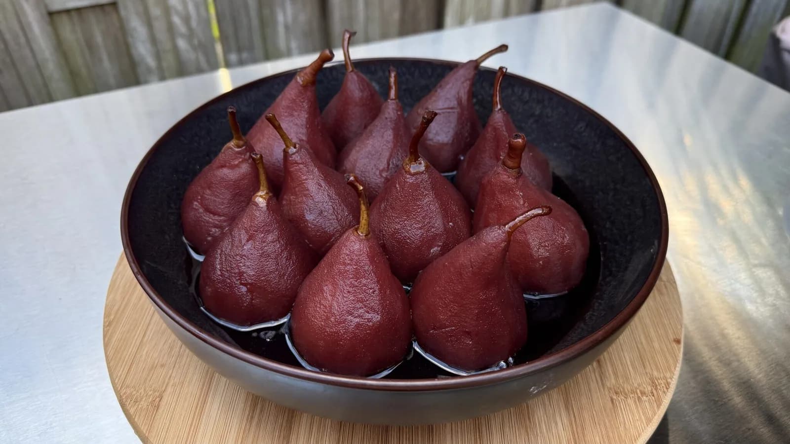BBQ poached pears