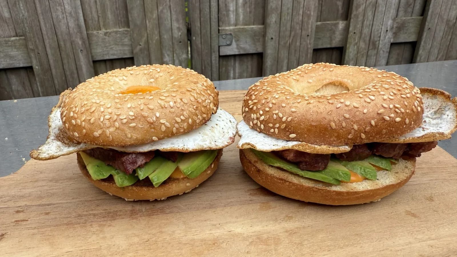 Steak and eggs breakfast sandwich